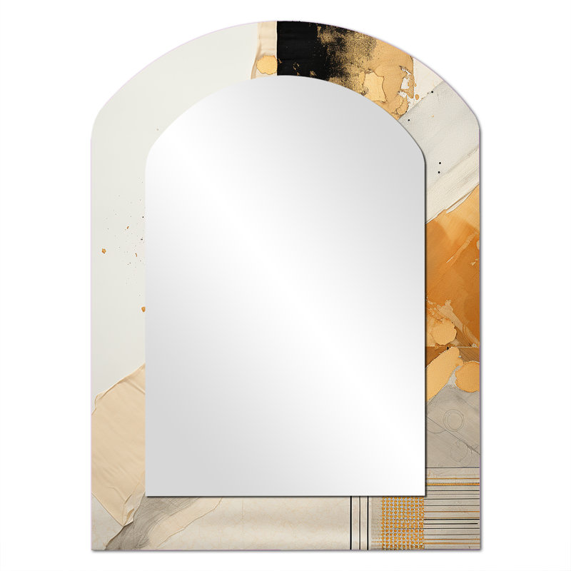 Gold and Grey Sunset Collage I - Abstract Collages Asymmetrical Unique Wall Mirror, Modern Arch Mirror, Printed Metal Art