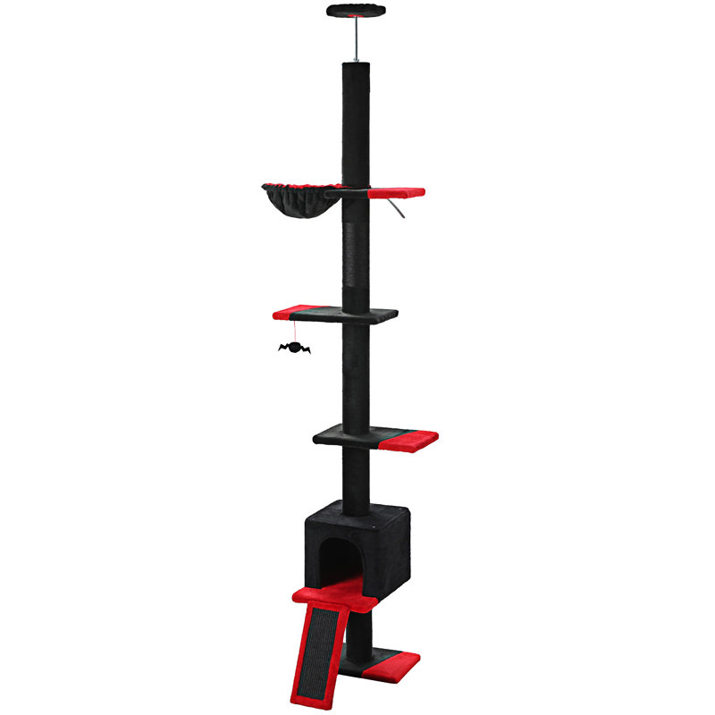 Adjustable Black and Red 5-Tier Sisal Cat Tree Tower