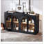 Grande armoire-buffet à 4 portes avec portes en verre, conception arquée et tablettes réglables pour un usage domestique polyvalent-129703212