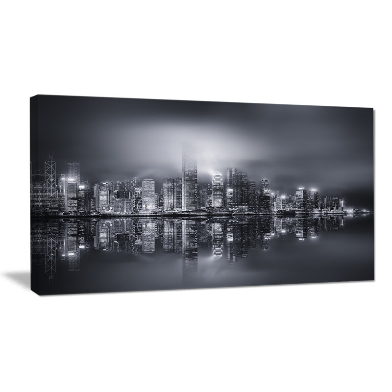«Hong Kong Black and White Panorama», reproduction de photo sur toile tendue, H 16 po x l 32 po x P 1 po