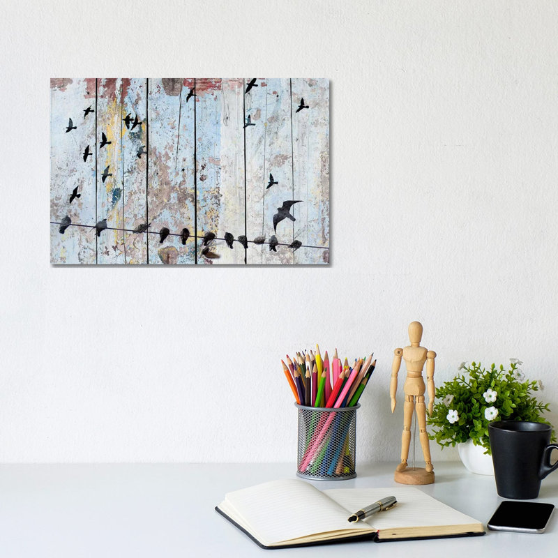 Birds on Wood III by Irena Orlov - 1 Piece Wrapped Canvas Wall Art, 20.32 cm H x 30.48 cm W