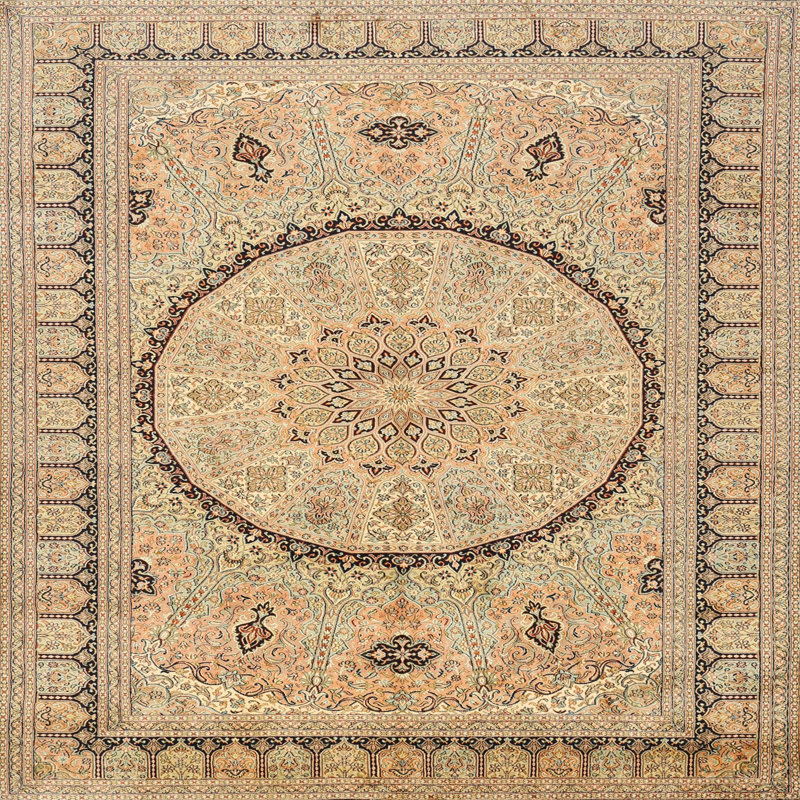 Tapis gris/noir/beige traditionnel, Carré 8 pi