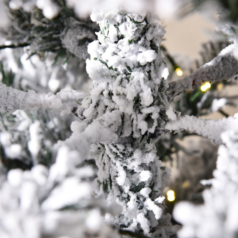 Arbre de Noël enneigé préinstallé avec base robuste et lumières DEL blanc chaud