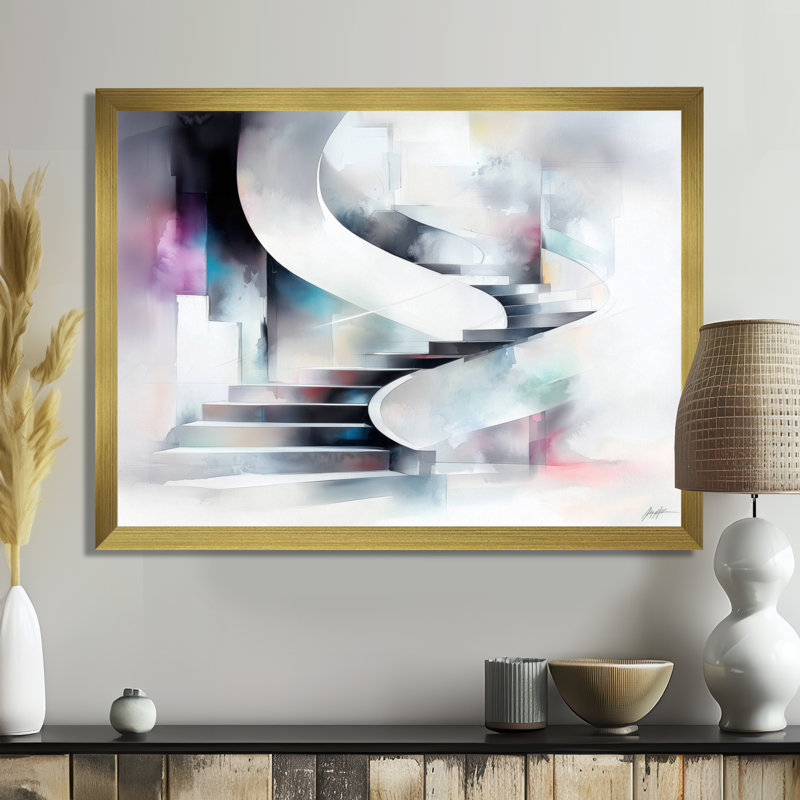 Fractured Light Spiral Staircase - Art mural impression d'escalier, H 12 po x l 20 po, Doré