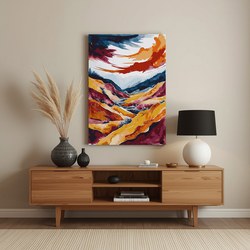 Aquarelle paysage 41, art mural en métal rouge