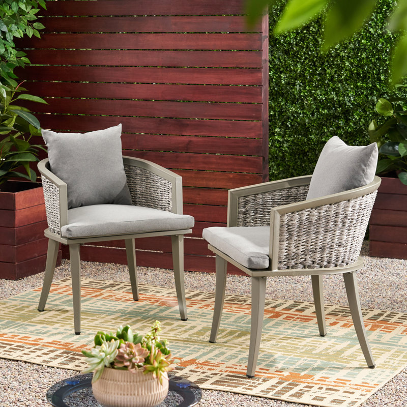 Roomfitters Pebble Outdoor Wicker Patio Chairs with Water Resistant Cushions, Modern Armchair, Grey Set of 2