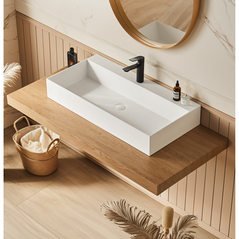 Lavabo de salle de bain mural rectangulaire à surface solide 30 po x 18 po Wharton