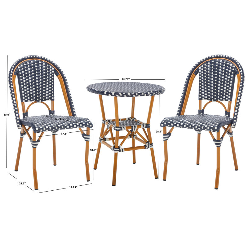 Ensemble bistro 23,75 po Adreian, Bleu marine/blanc, Brun
