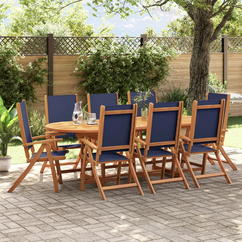 8 - Person Wood Patio Dining Set with Rectangular Table, Blue