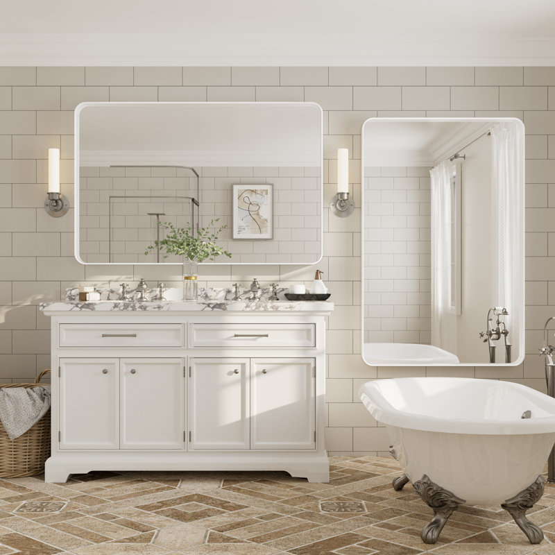 Miroir mural Aevar, 55 po x 36 po, Blanc mat