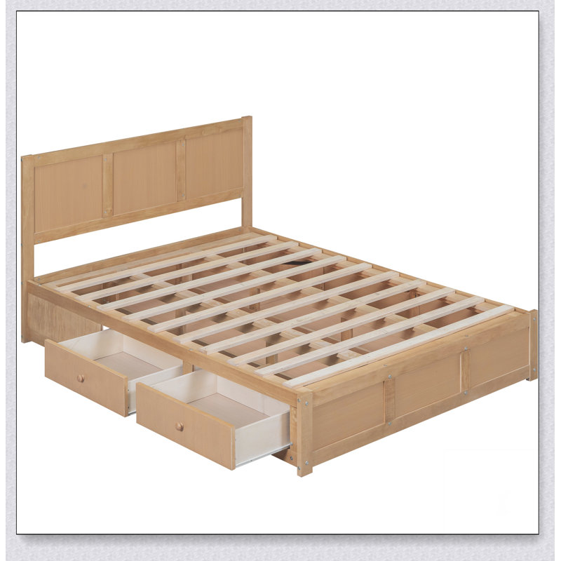 Lit plateforme avec rangement Peavler, Complète, Naturel / Blanc