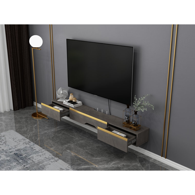 Meuble télé flottant pour téléviseur, Blanc-gris, 70.86'' W X 7.12'' D X 9.29'' H