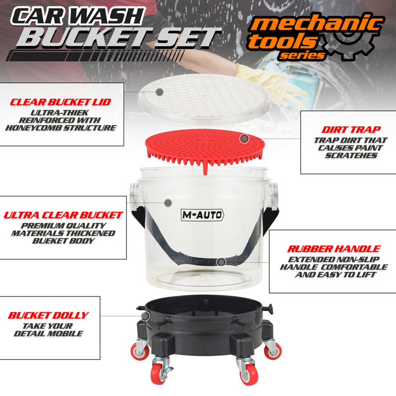 Ensemble de poulie de seau de lavage de voiture avec roulettes à 360 degrés, chariot de seau avec siphon pour lavage de voiture