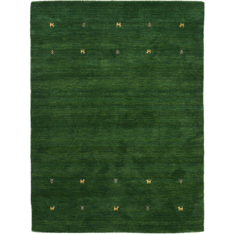 Handwoven Wool Gabbeh Uni Green Rug, Rectangle 60 x 90cm