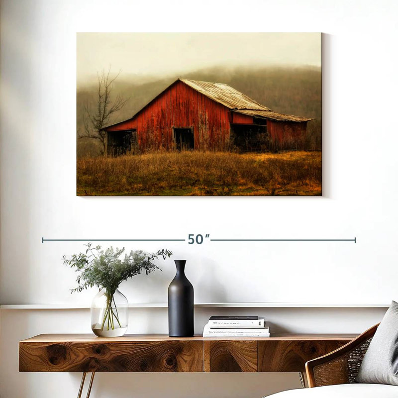 Skylight Barn dans le brouillard, H 26 po x l 39 po