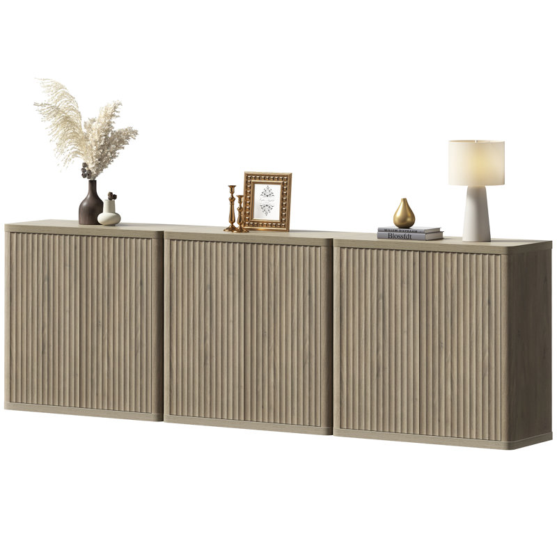 Buffet 2 portes avec tablettes réglables l 34,6 po Cesiro, Aulne gris, 3 pièces