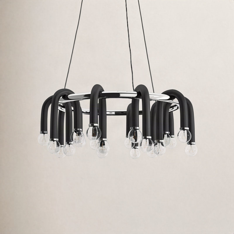 Rhea 20 - Light Wagon Wheel Chandelier, Polished Nickel/Black