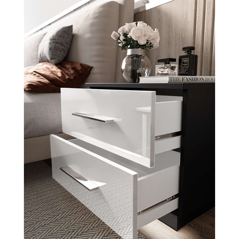 Varonique 55cm W Manufactured Wood Bedside Table, Black/White