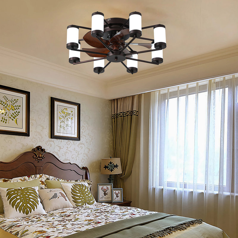 Ventilateur de plafond moderne de 22 pouces avec lumière DEL - ventilateur à 5 pales et luminaires cylindriques pour la chambre à coucher, le salon et la décoration intérieure