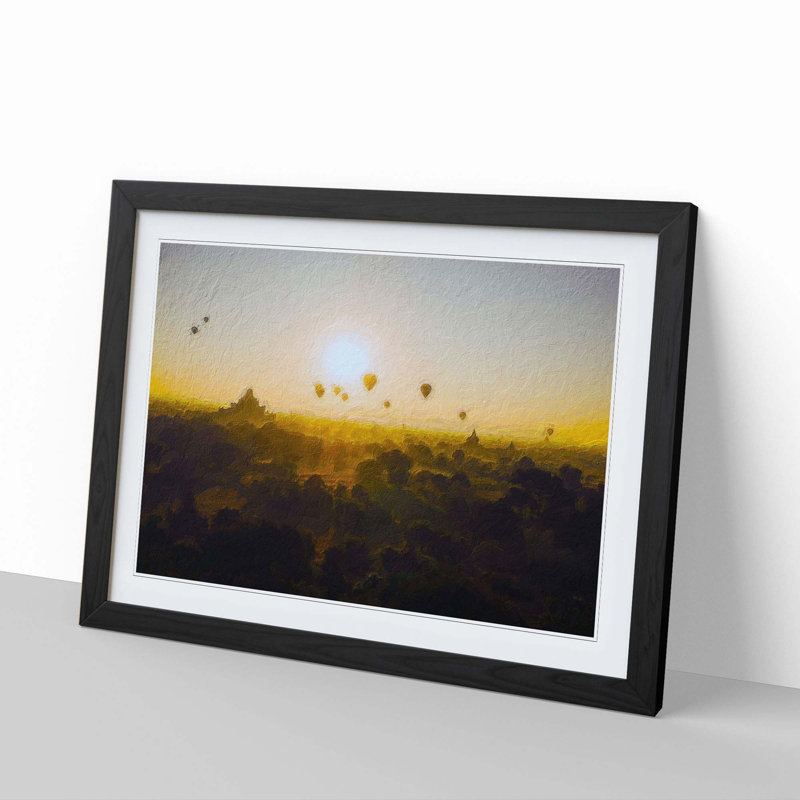 Hot Air Balloons over Bagan in Myanmar - Framed Print, 36cm H x 48cm W x 2cm D, Black Framed