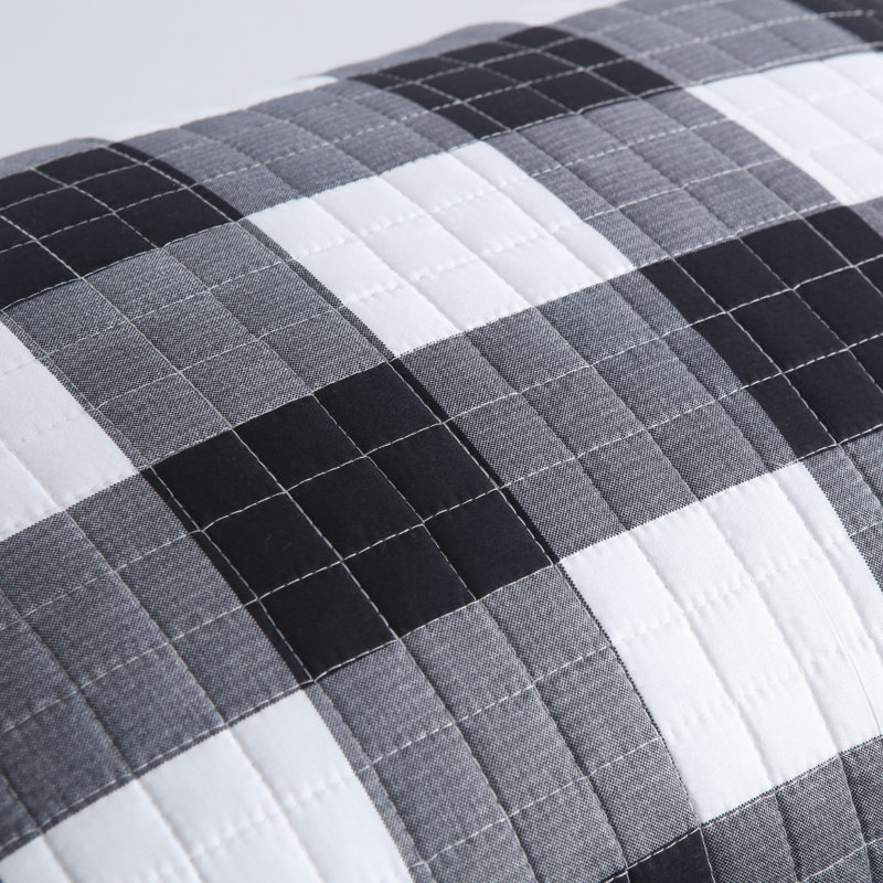 BP01 Gingham Reversible Pillow Cover, 20"H x 36"W, Black