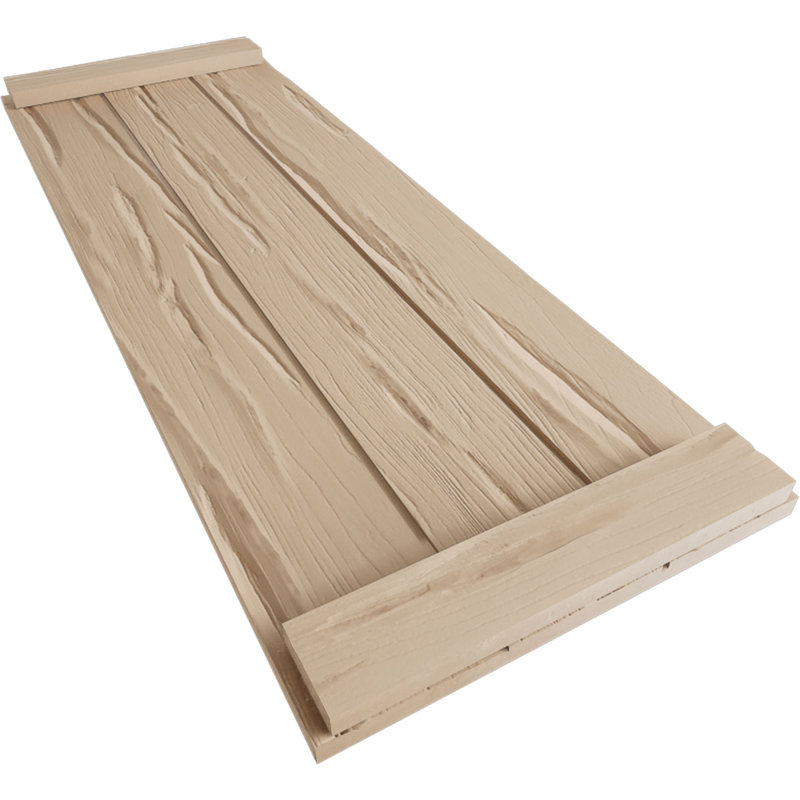 Volets rustiques en faux bois à trois planches jointes avec lattes (par paire), Texture Riverwood / brun clair apprêté, 16"
