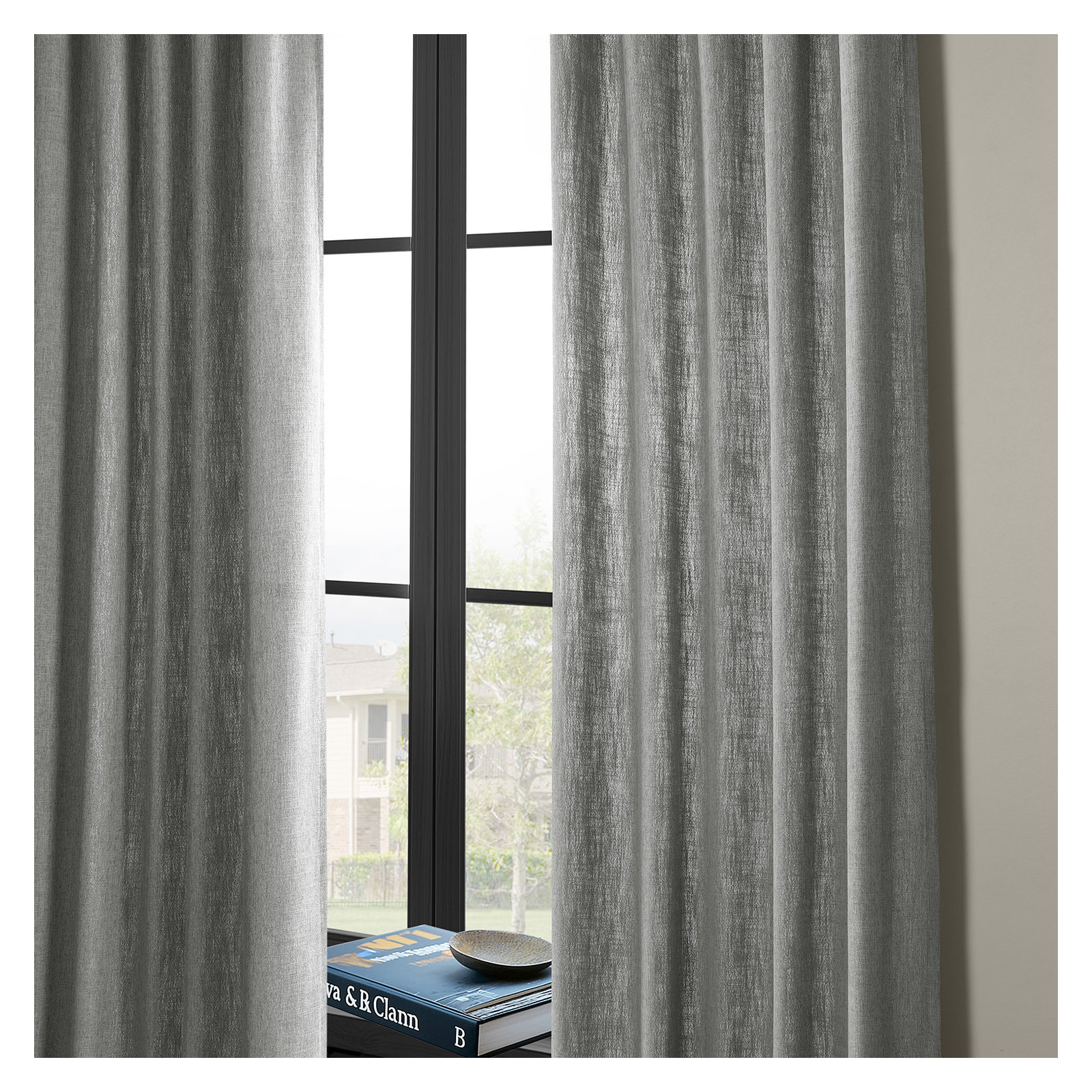 Farmbry Simply Faux Linen Curtains Pair - 2 Panels - Light Filtering Window Curtains, Gray, 50" W x 96" L