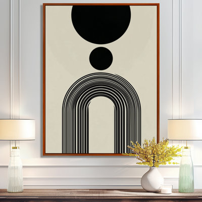 Vortex rétro noir et beige - Art moderne encadré de style Mid-Century, décoration murale moderne de style Mid-Century noir