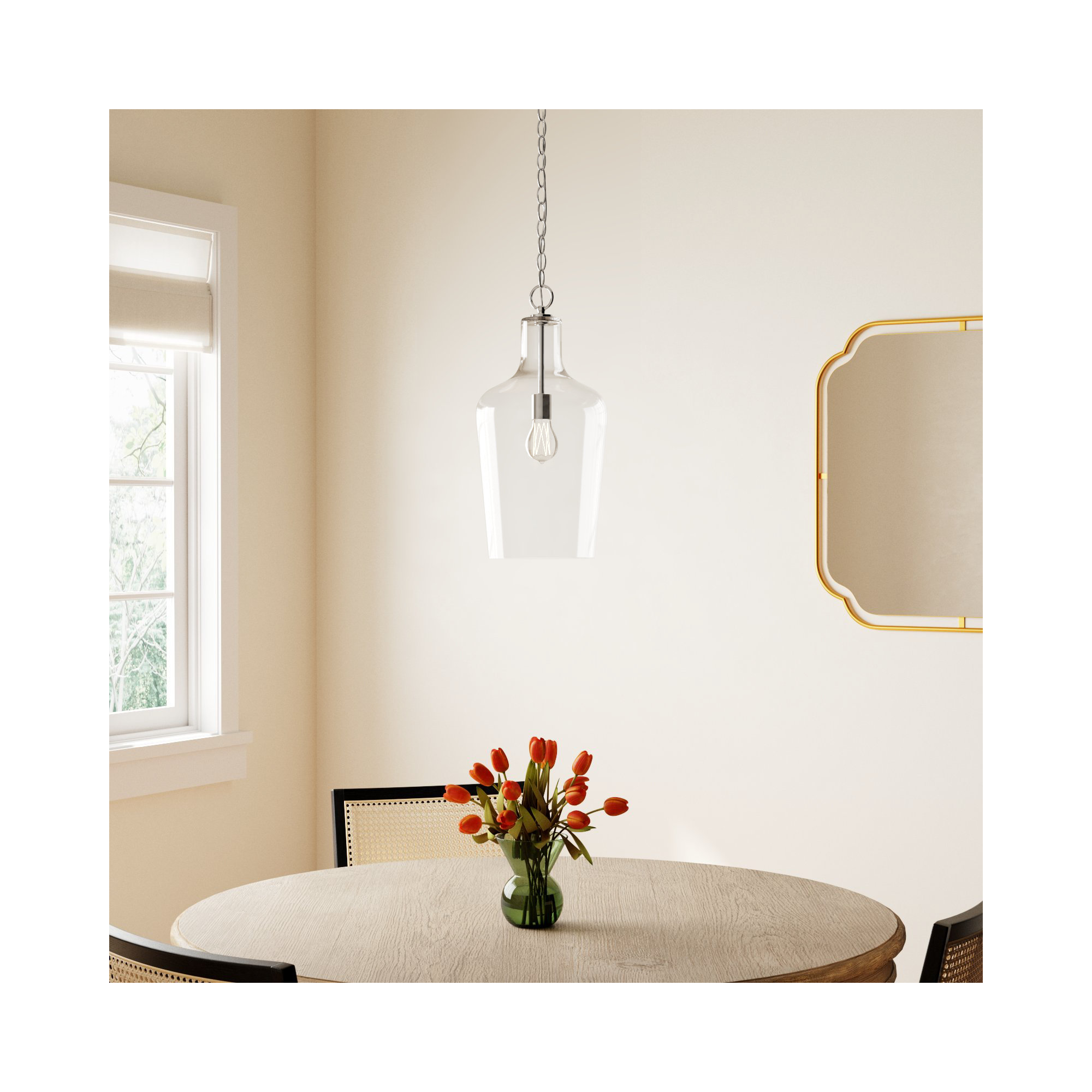 Dori Single Light Glass Dimmable Pendant, Clear, Polished Nickel