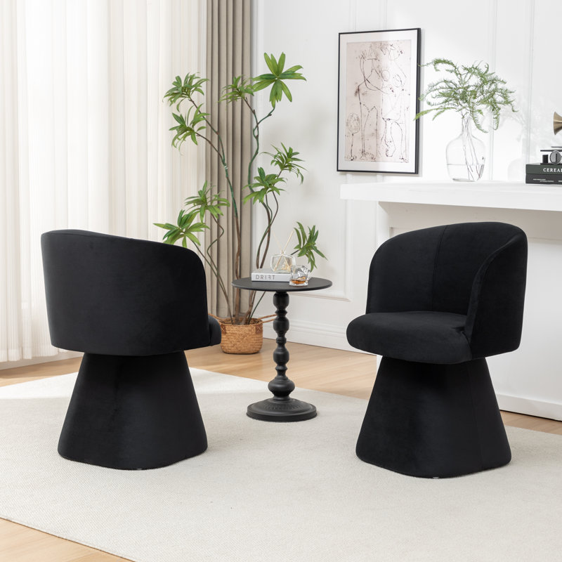 Chaise rembourrée pivotante en velours Dantzler, Noir, noir, noir, noir