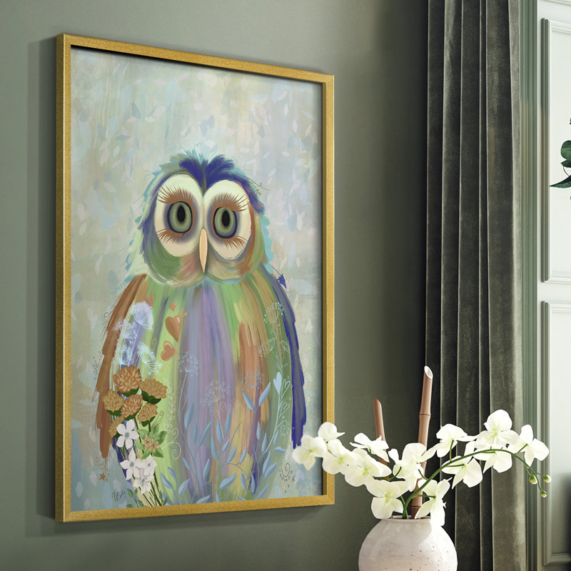 Fantastic Florals Owl, reproduction encadrée - bois massif, H 28 po x l 22 po