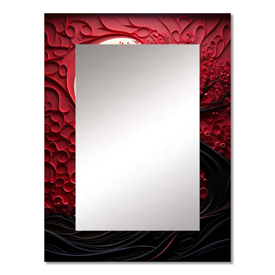 Red Moon Ruby Radiance - Moon Wall Mirror, Red Decorative Mirror, Printed Metal Art