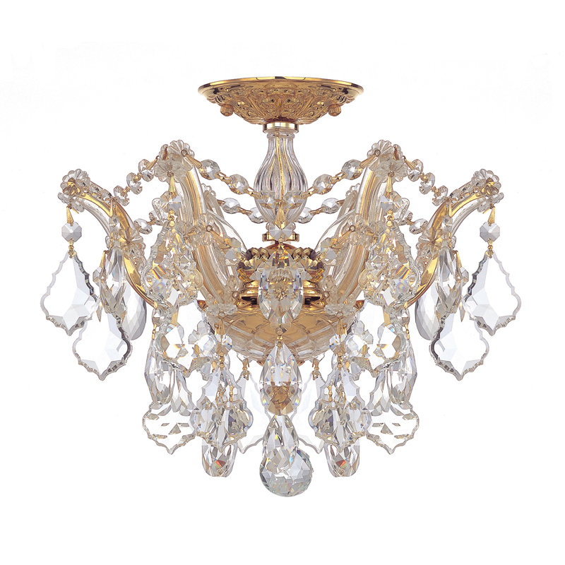 Weekes 3-Light 13.5'' Semi Flush Mount, Swarovski Elements, Polished Gold
