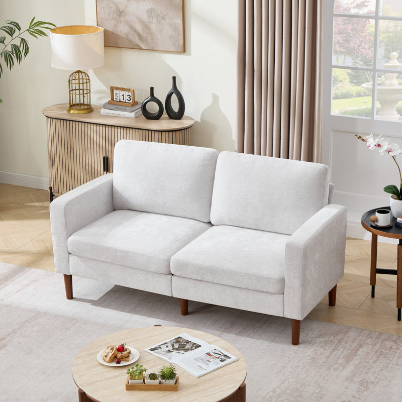 65" Chenille Classic Loveseat Mid-Century Modern Sofa, Silver Gray Chenille 