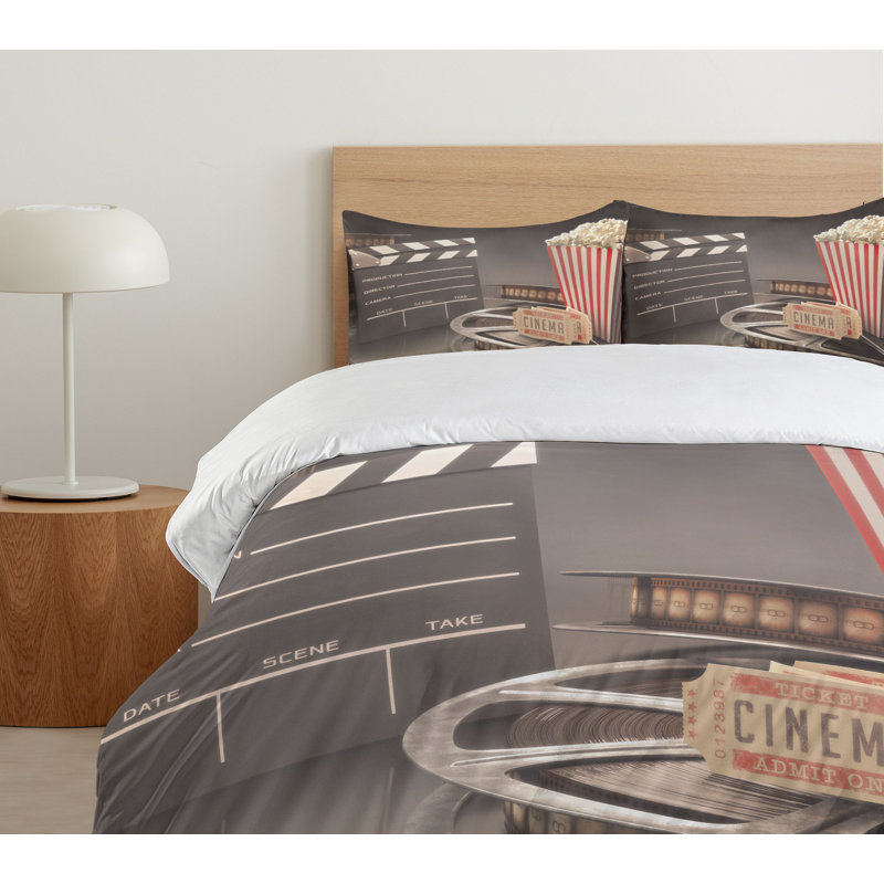 Movie Theater Theme Queen Duvet Cover Set with Pillow Shams