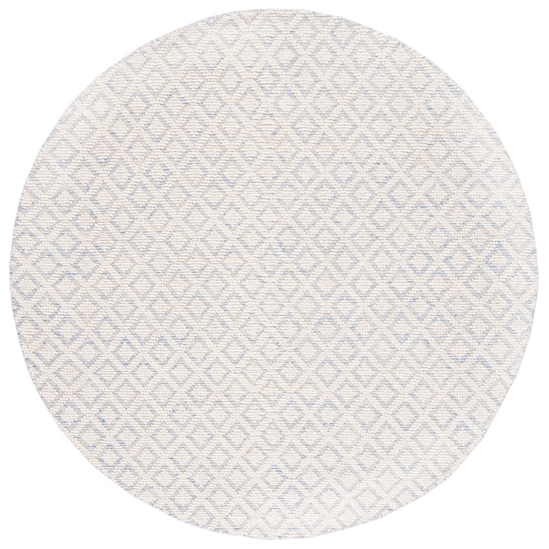 Tapis ivoire / bleu en laine tissé à la main Agramonte, Rond 6 pi