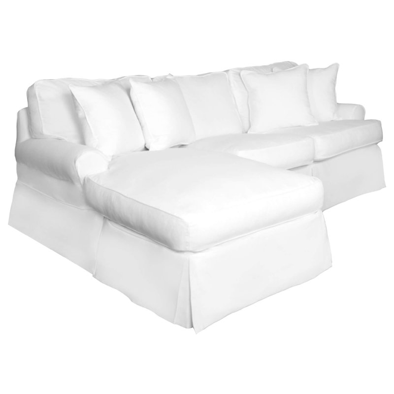 Wesham Slipcovered Sleeper Sectional Sofa with Interchangeable Chaise, Cotton Upholstered Sofa Bed with Gel Memory Foam Mattress, Removable Seat & Back Cushions, Pillow-Back Design