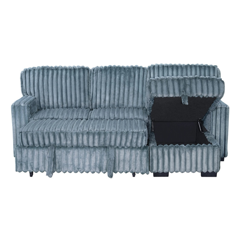 Poland Charcoal Reversible Sectional With Pull-Out Bed, Charcoal Fabric
