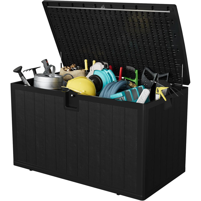 130 Gal Resin Deck Box, Waterproof Lockable Outdoor Storage Box, Versatile Outside Container for Package Parcels, Patio Furniture Cushions, Garden Tools & Pool Accessories