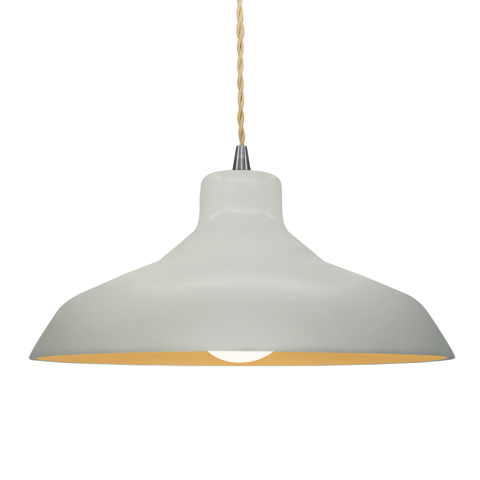 Fallon Ceramic Dimmable Pendant, 7.5" H x 15.5" W x 15.5" D, Matte White/Champagne Gold, Brushed Nickel