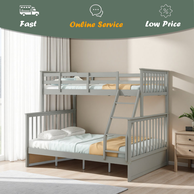 Lit simple superposé au-dessus d'un lit double, lit superposé en bois avec échelle et garde-corps