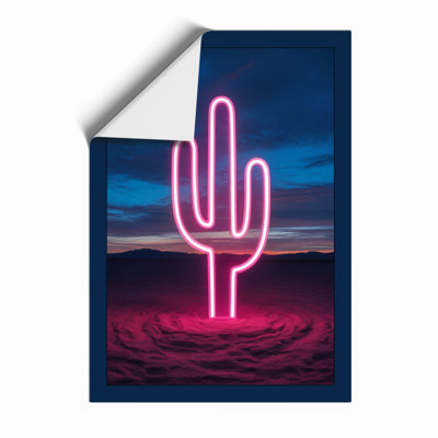 Neon Saguaro Modern - Framed Print