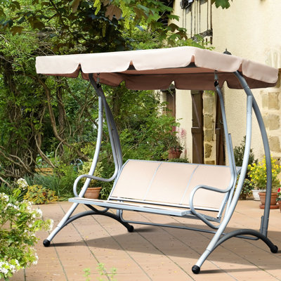 Balancelle de piscine beige avec 3 sièges et auvent réglable pour le plaisir