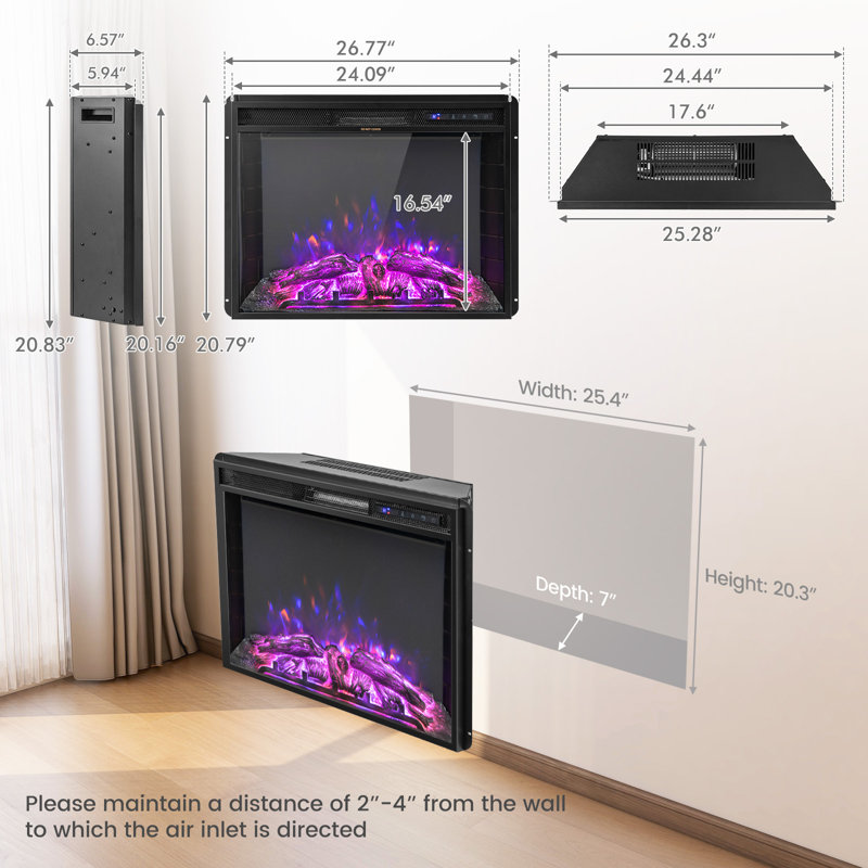 Masa 27'' W Black Electric Fireplace Insert with 5118 BTU