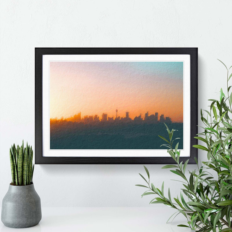 The Sydney Australia Skyline - Picture Frame Painting Print, Black Framed, 48cm H x 65cm W x 2cm D