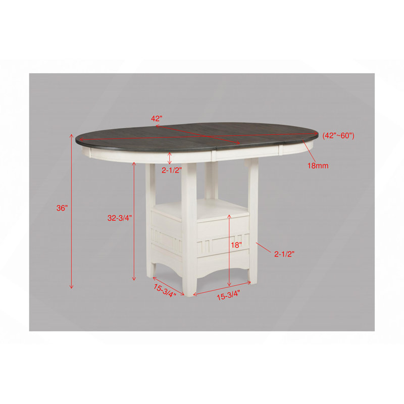 1Pc Casual Counter Height Kitchen 18" Extendable Leaf Storage Table Pedestal Base Design Wooden Dining Room Two-Tone Finish