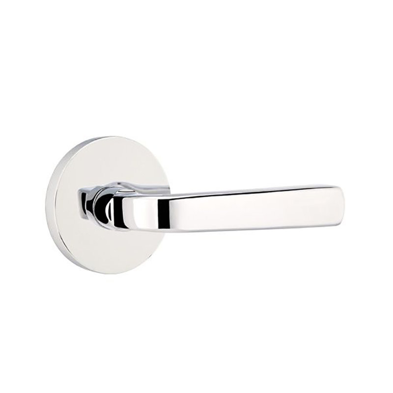 Sion Flat Privacy (Bed & Bath) Door Lever with Round Rosette, Right, Bright Chrome