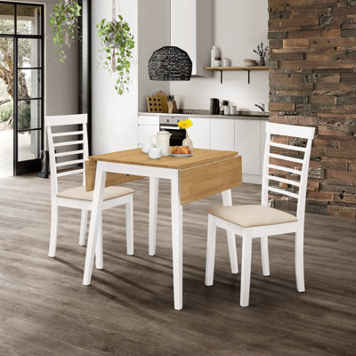Ahwahnee 2 - Person Drop Leaf Rubberwood Solid Wood Dining Set