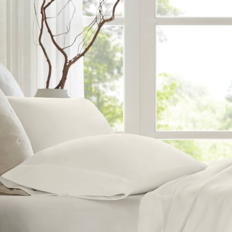 100% Egyptian Cotton Off-White Sateen 2-Piece Standard Sham Pillowcase Set, Off White, Standard Sham