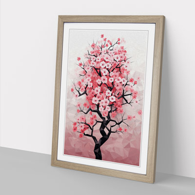 Cherry Blossom Tree Geometric No.2 - Single Picture Frame Print on Wood
